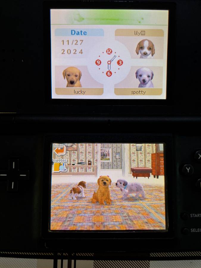 black Nintendo DS Lite with charger, stylus & free game