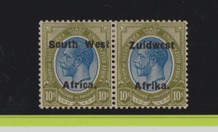 SWA-1926 KGV TEN SHILLING PAIR-VERY FINE LMM-TYPE VIA-SACC 62-CV R6000.00-SCARCE PAIR
