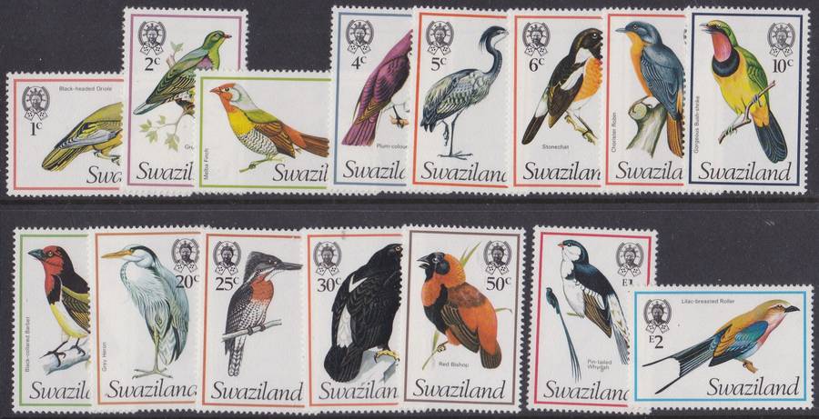 SWAZILAND - 1976 BIRDS, FINE U/M SET OF 15 SINGLES TO E2 - CV:R600