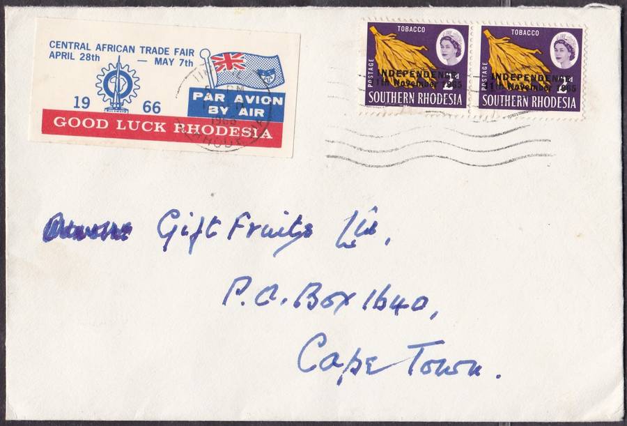 RHODESIA - TRADE FAIR COVER, WITH 'GOOD LUCK RHODESIA' LABEL TIED TO COVER - FAIR