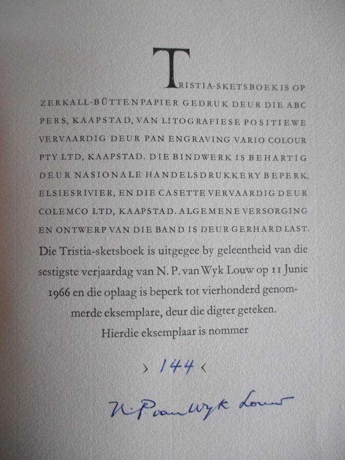 NP van Wyk Louw - TRISTIA SKETSBOEK - Geteken No 144/400