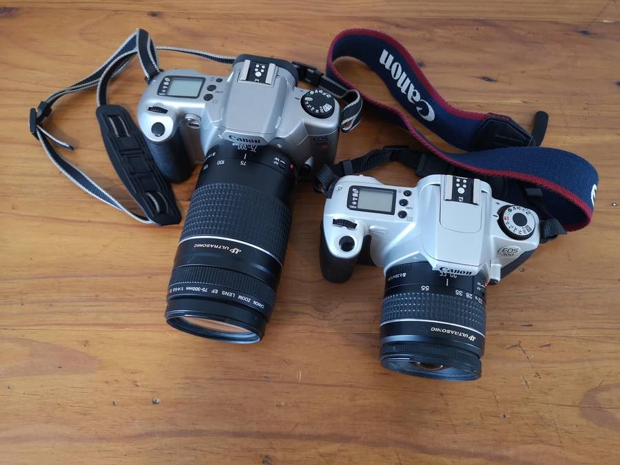 Two Canon EOS 35mm film cameras