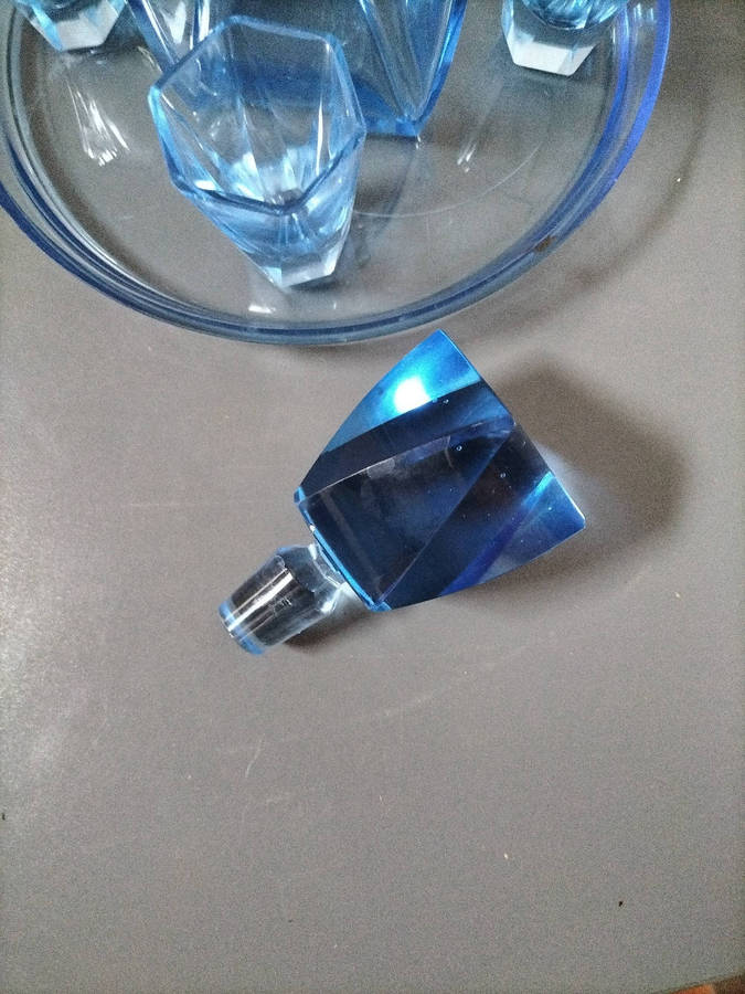 Vintage Libochovice / Sklo-Union Blue Glass Decanter Set with Tray (1960s)