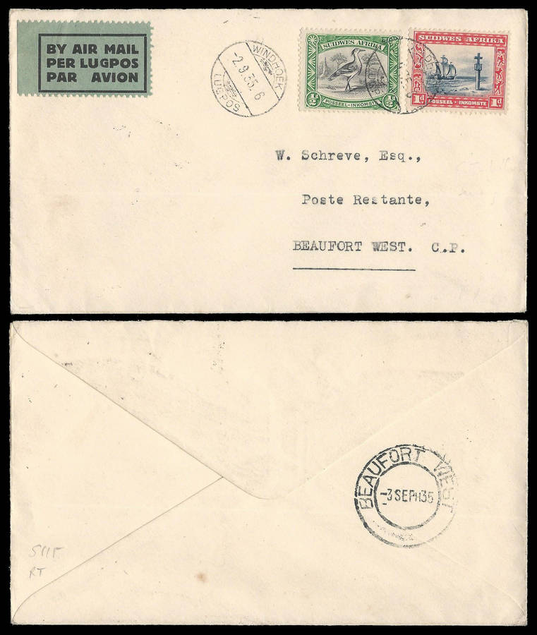 South West Africa.  1935.  Airmail cover.