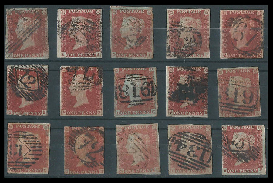 Great Britain.  1841. Cat.value R12 000-00. 15 x Imperf Penny Reds as per scan.