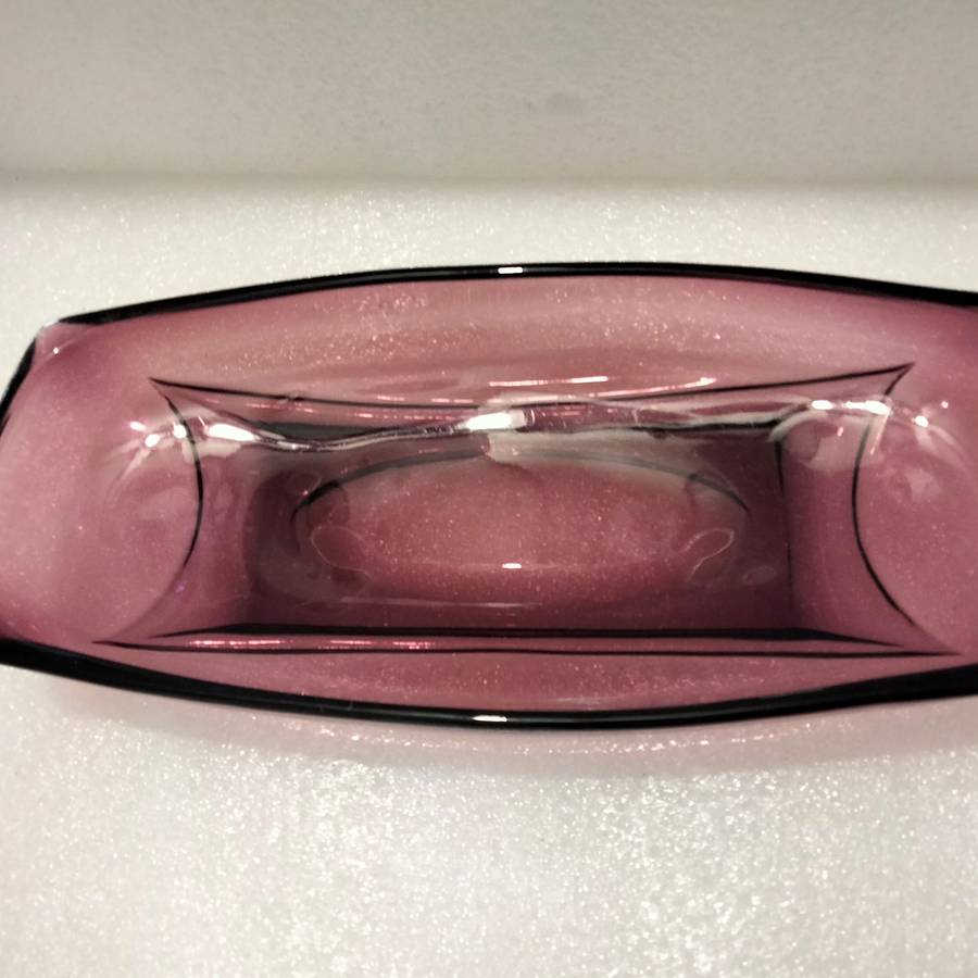 1940/60HAZEL Atlas glass company Amethyst relish dish+2crochet cloths Look at my Buy Now No Waiting