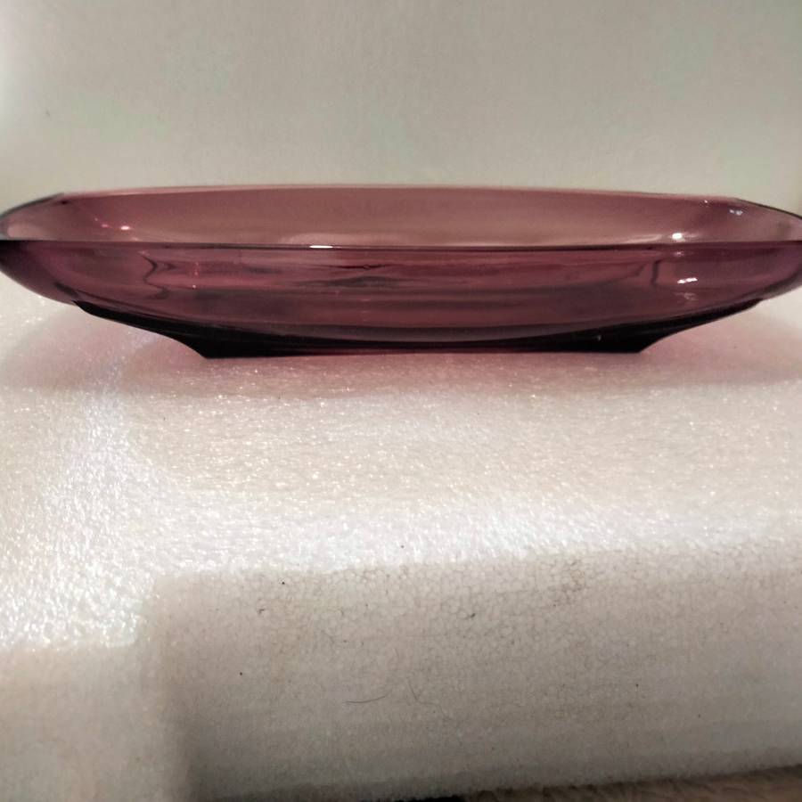1940/60HAZEL Atlas glass company Amethyst relish dish+2crochet cloths Look at my Buy Now No Waiting