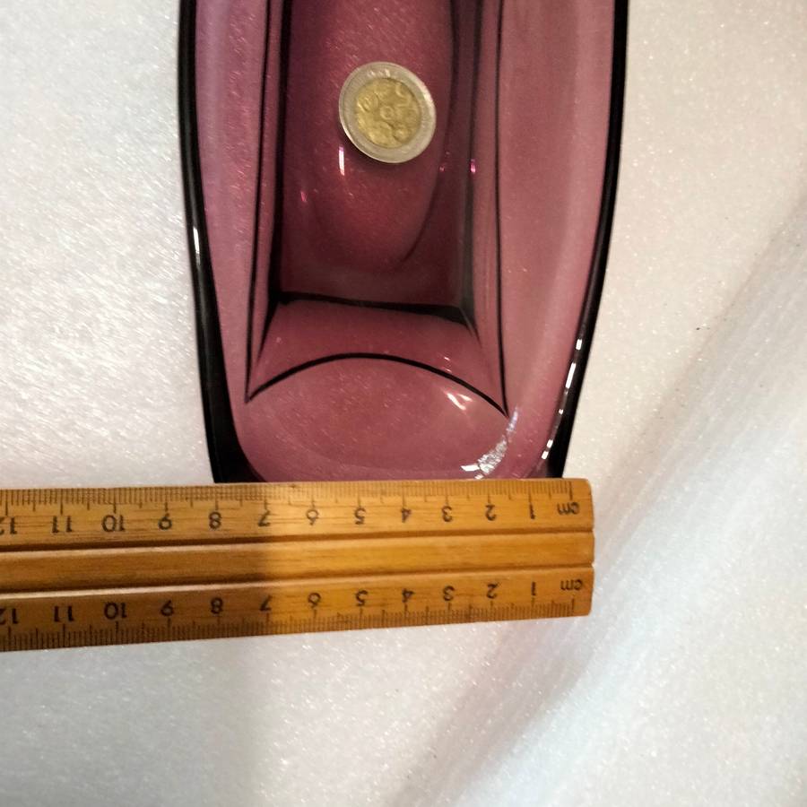 1940/60HAZEL Atlas glass company Amethyst relish dish+2crochet cloths Look at my Buy Now No Waiting