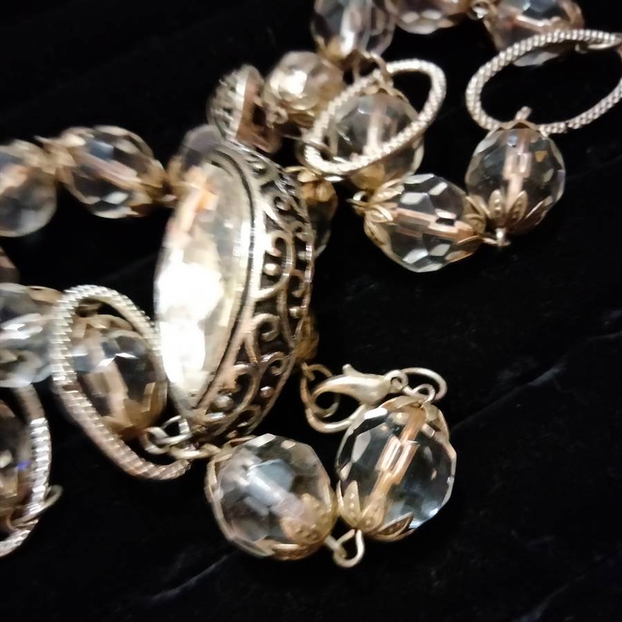 Necklace Huge Cut Glass Faceted SPARKLING Stone + round beads Czech or Italy