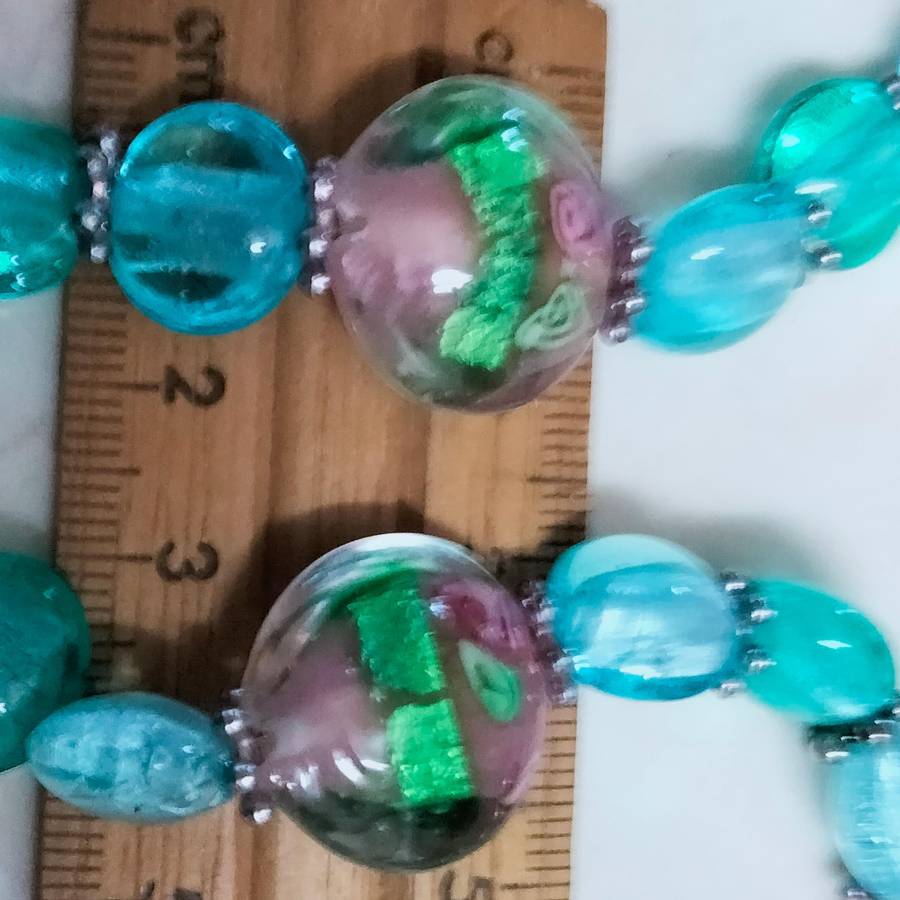 Murano Italian Wedding Cake Necklace - Handcrafted Lampwork Glass Vintage Beads