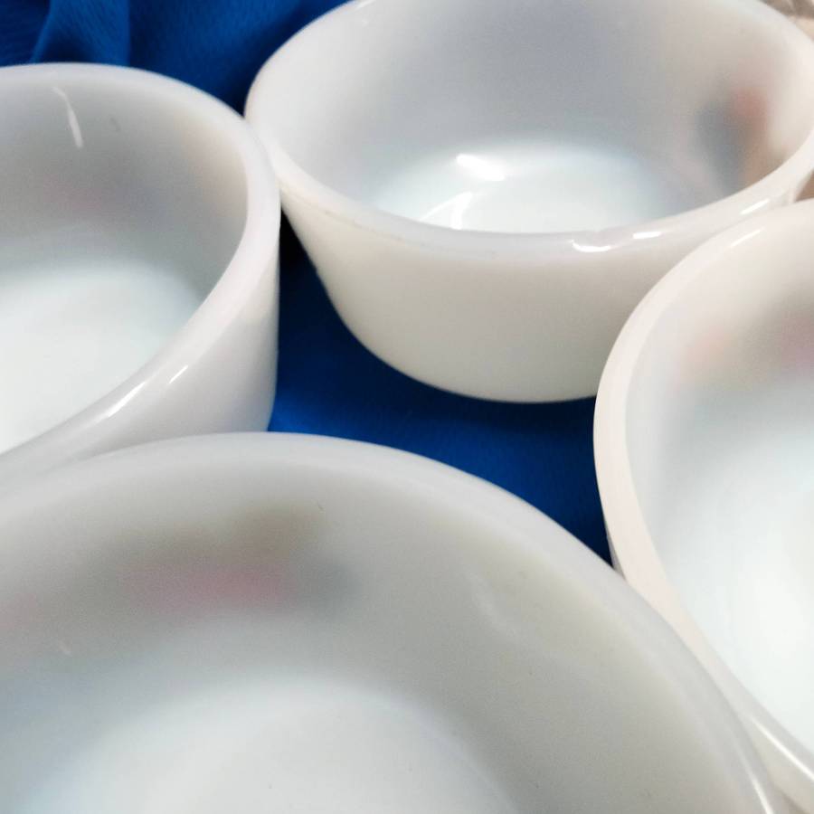 JAJ Cottage Rose Miilk glass Mixing Bowl+6 FIREKING anchorHocking bowlsLOOK At My BUY NOW-NO WAITING