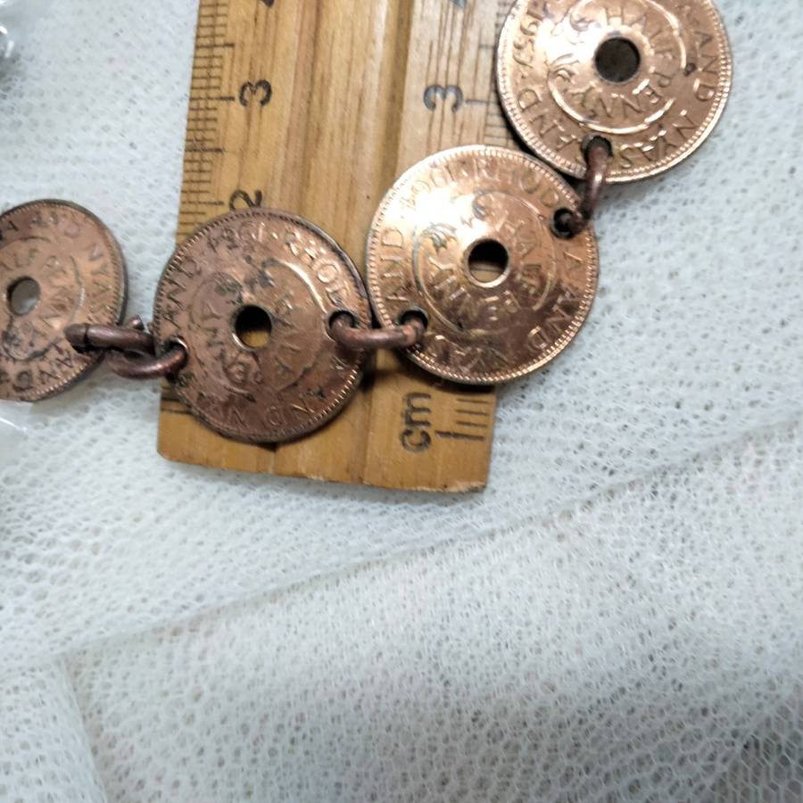 bracelet- Coins Rhodesia+Nyasaland half penny  link rings into holes LOOK At My BUY NOW NO WAITING