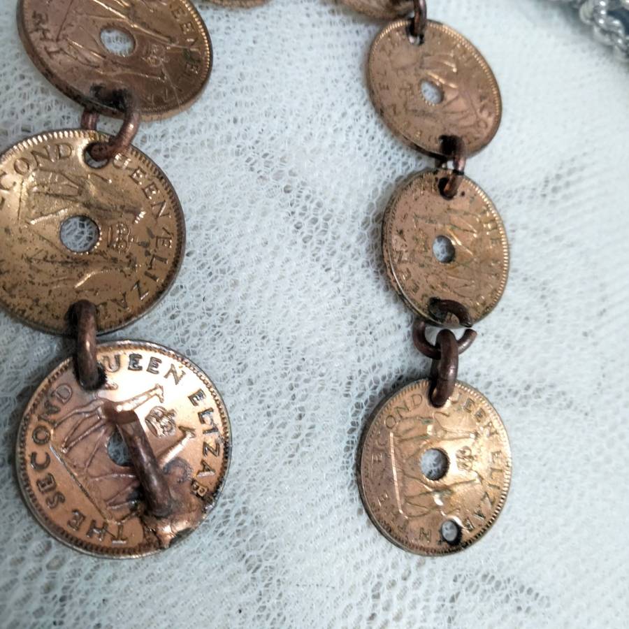 bracelet- Coins Rhodesia+Nyasaland half penny  link rings into holes LOOK At My BUY NOW NO WAITING