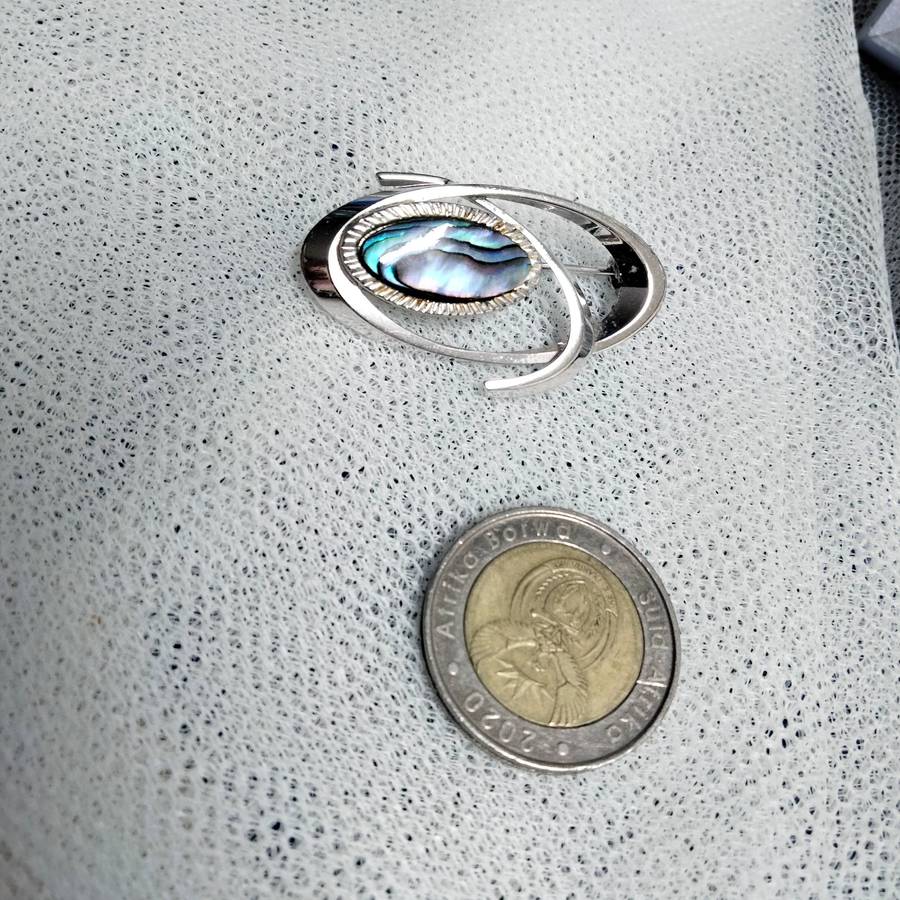 Brooch MODERNIST Abalone Paua Mother of Pearl - stainless steel