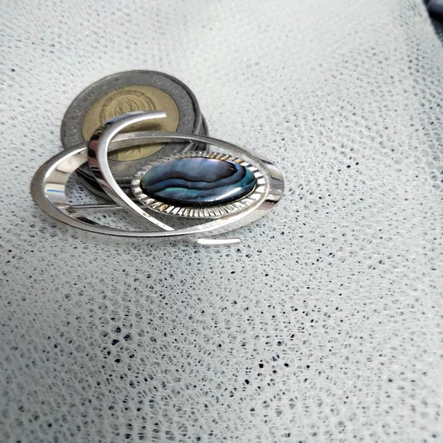 Brooch MODERNIST Abalone Paua Mother of Pearl - stainless steel