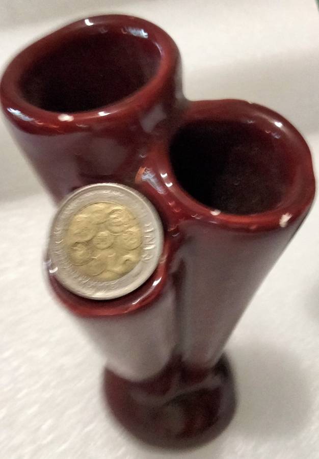 VASE - 3 tube Openings Maroon Ceramic LOOK At My BUY NOW Listings NO WAITING