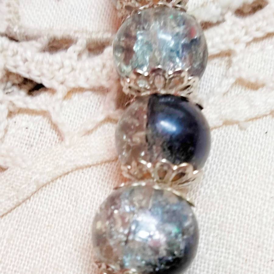 black clear crushed sparkling beads and silver tone spacers