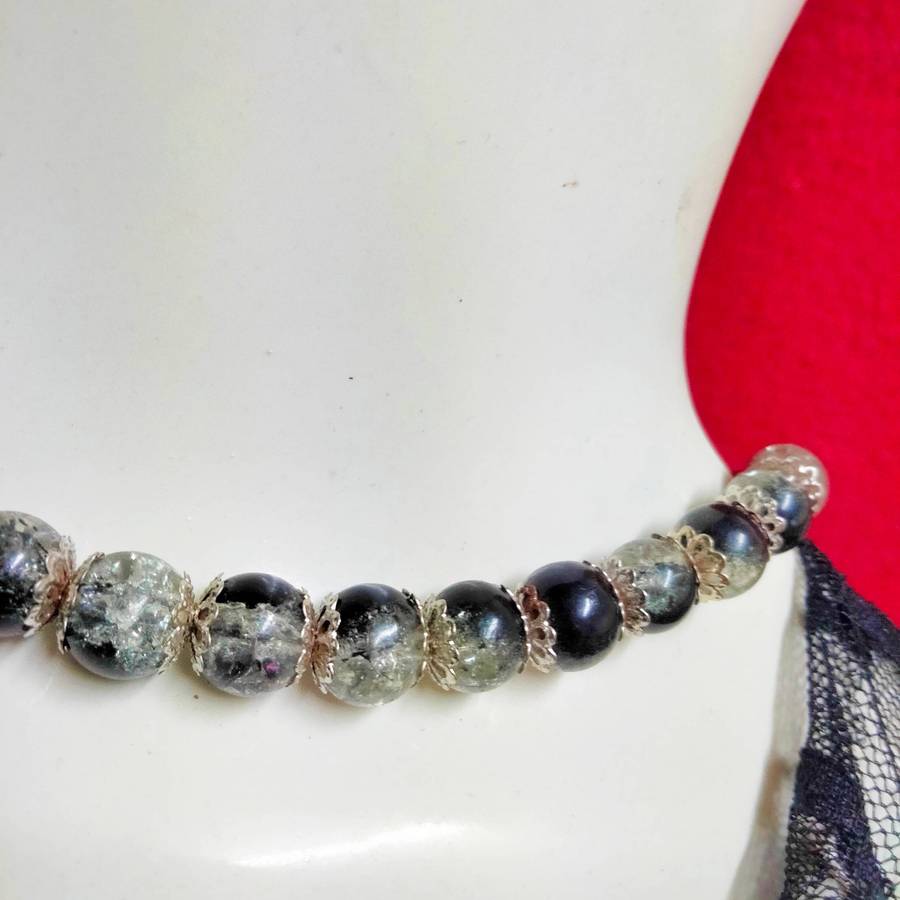 black clear crushed sparkling beads and silver tone spacers