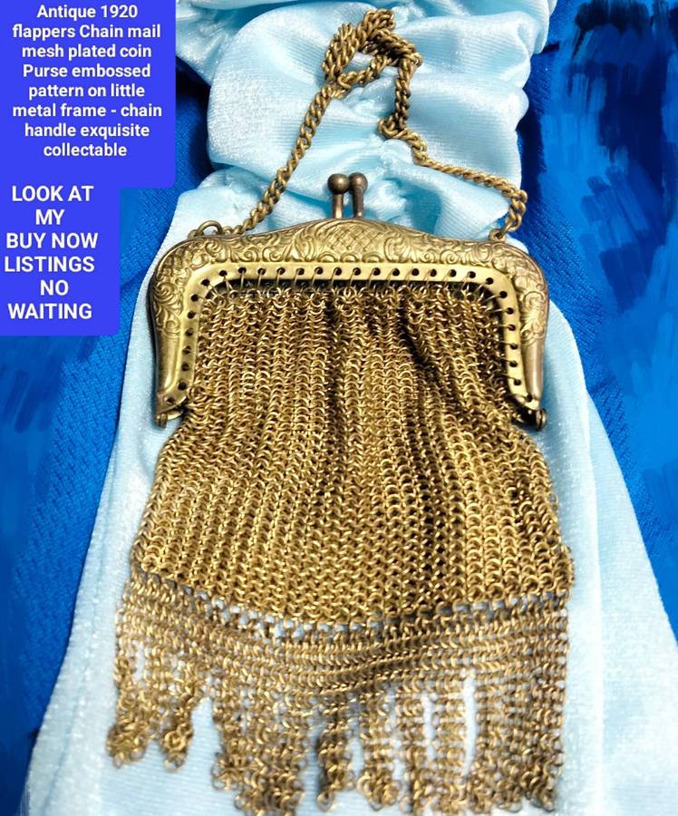 1920 Antique flappers Chain Mail mesh  plated coin Purse LOOK At My Buy Now listings No Waiting