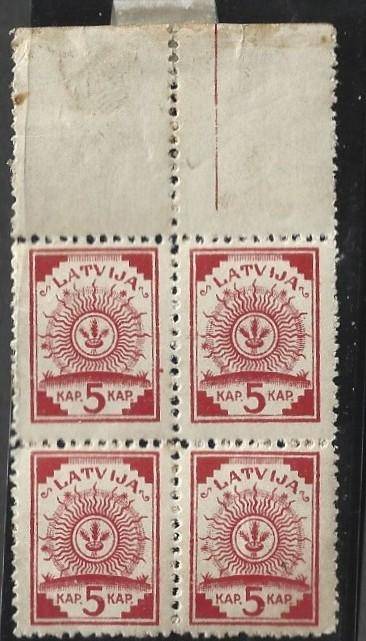 Latvia the very  first stamp issue on maps left by Germany after the war block unused as scanned