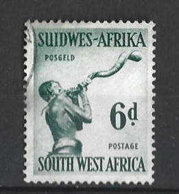 South West Africa SACC 197b 6d Myrtle Green watermark Coat of Arms very fine used