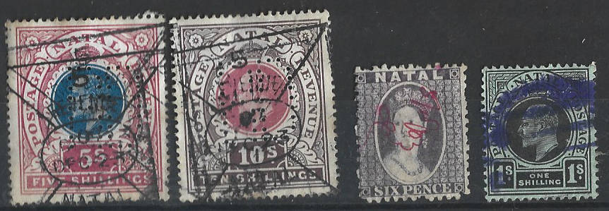 Natal Victoria and Edward appear to be   used as revenues 5/- and 10/- also perfined