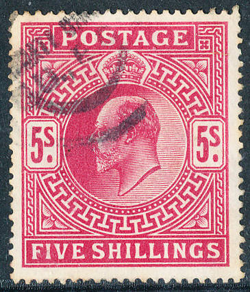 Great Britain - 1902-10 - Edw 7 - 5s bright carmine fine used . SG 263 .
