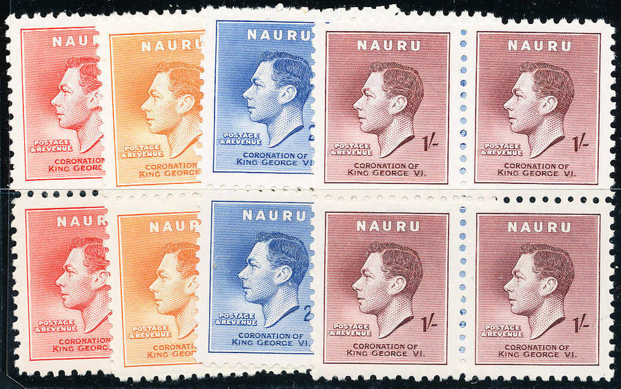Nauru - 1937 - Coronation - set of 4 blks of 4 mint unhinged . SG 44-47 .