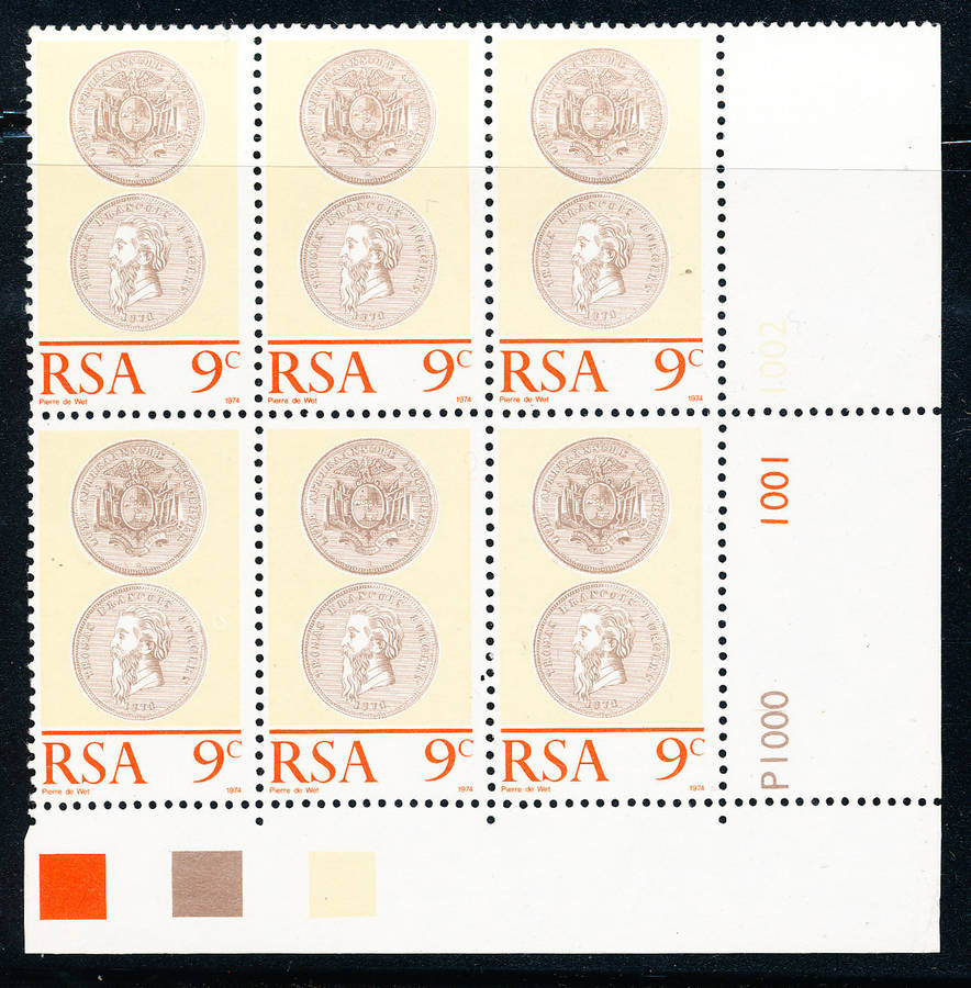 South Africa - 1974 - Numismatic Conference 9c control blk of 6 cyl P1000-P1001 u.m. SACC 353 .