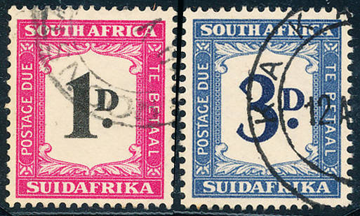 South Africa Postage Dues - 1948+1949 - 1d + 3d fine used . D34+D36 .