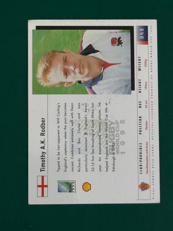 Rugby Card - *SIGNED* England Timothy Rodber Sports Deck Rugby Card