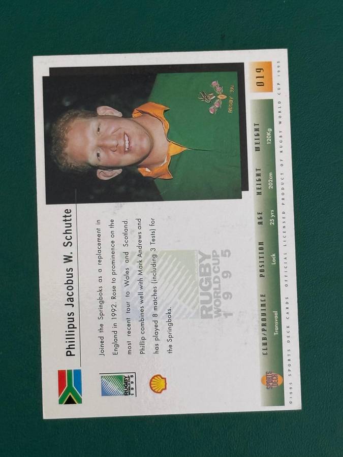 Rugby Card - *SIGNED* South-Africa Phillip Schutte Sports Deck Rugby Card