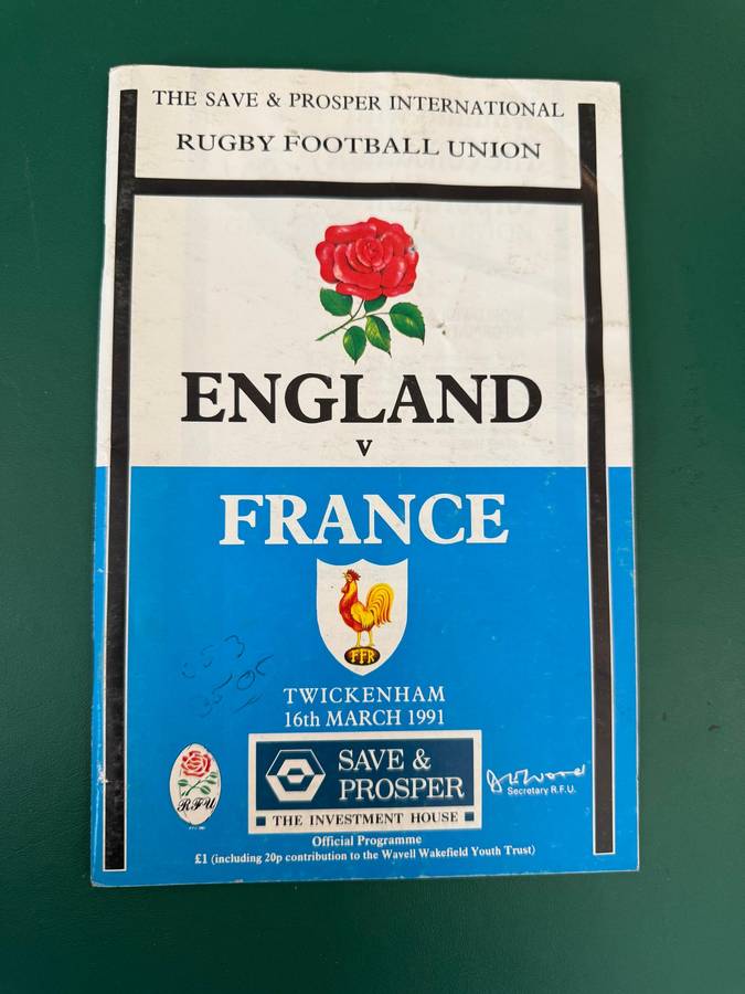 Rugby Programme - England vs France 16/03/1991
