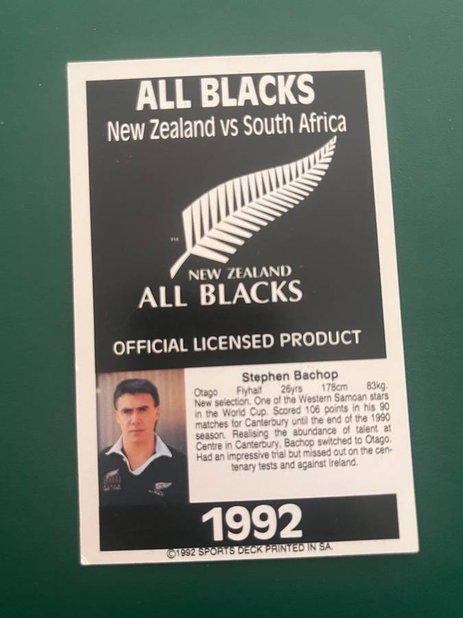 Rugby Card - Stephen Bachop 1992 Sports Deck Rugby Card
