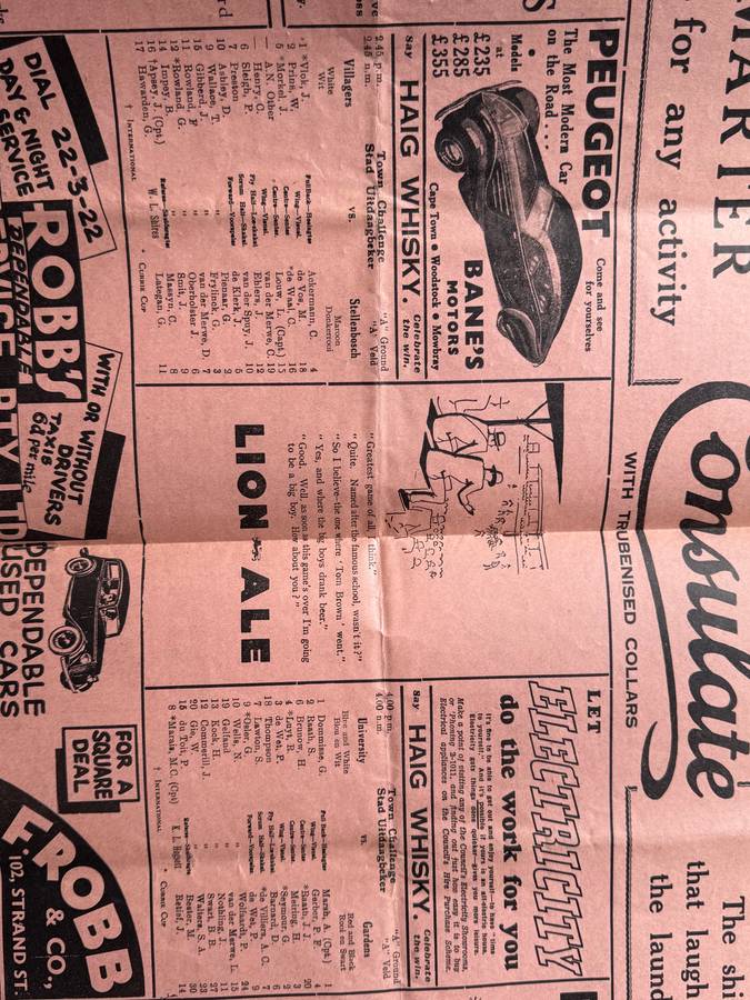 Rugby Programmes - 4 * 1937-1945 Newlands Rugby Programmes (Club/Varsity/Schools)