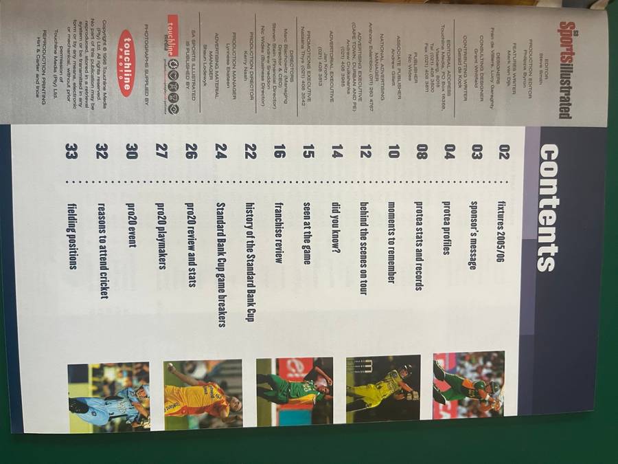 Cricket Itinerary - 2005/2006 Summerguide One Day Cricket