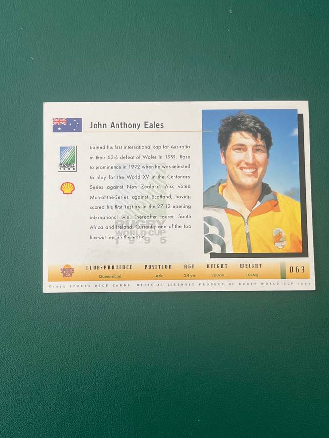 Rugby Card - *SIGNED* John Eales 1995 Sports Deck Rugby Card
