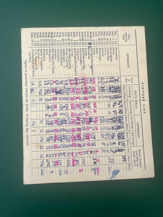 Cricket Itinerary - 1955 South-Africa in England with Compliments of Atlantic Service Station