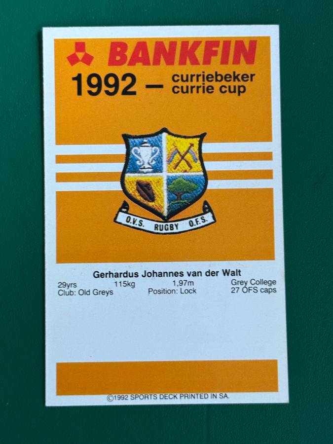 Rugby Card - Makwas van der Walt (nr110) 1992 Sports Deck Rugby Card