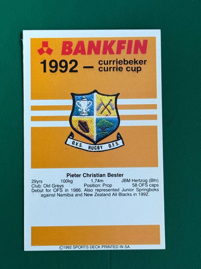 Rugby Card - Piet Bester 1992 Sports Deck Rugby Card (Nr113)