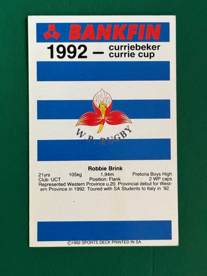 Rugby Card - Robbie Brink 1992 Sports Deck Rugby Card (Nr126)