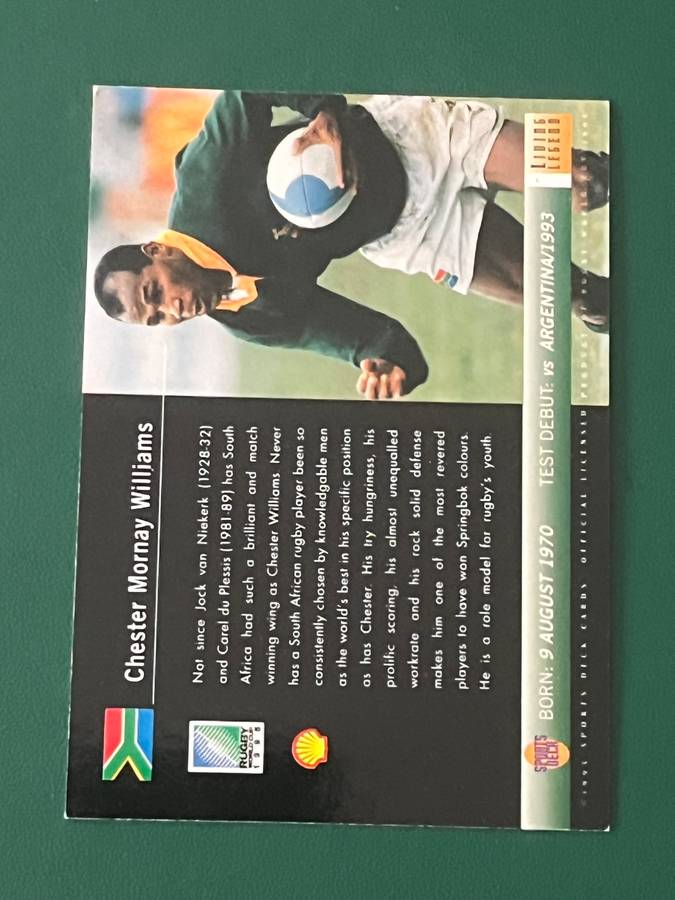 Rugby Card - *SIGNED* Chester Williams 1995 Living Legend Sports Deck Rugby Card