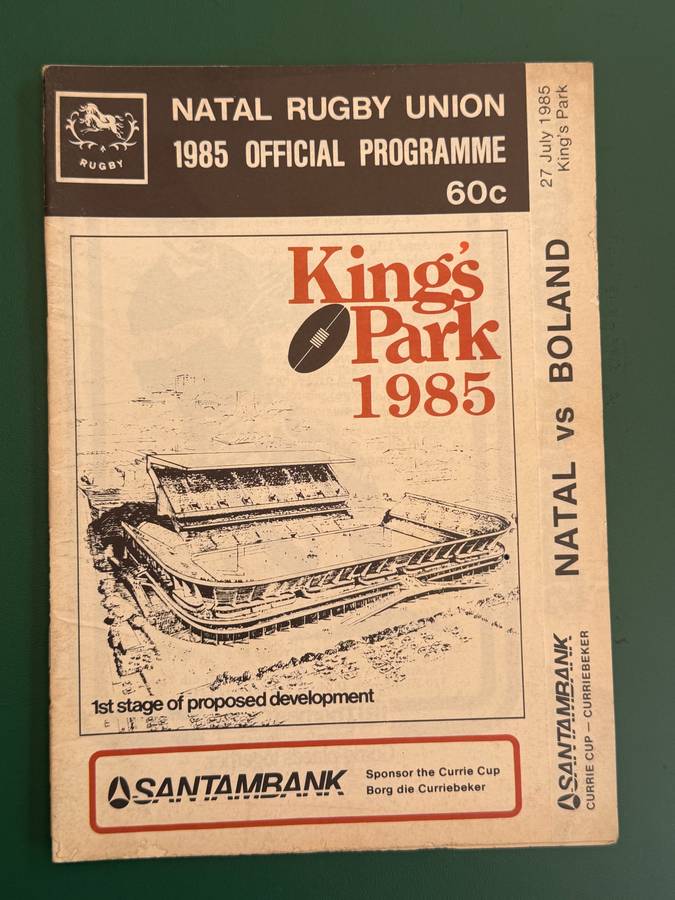 Rugby Programme - Natal vs Boland 27/07/1985
