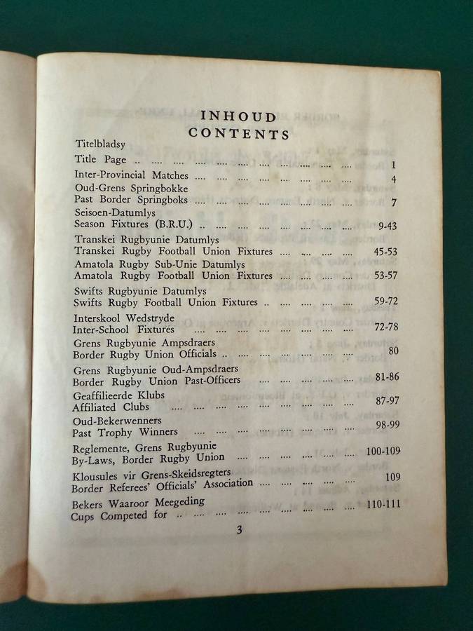 Rugby Itinerary - (1965 Season) Border Rugby Football Fixtures (112 pages)