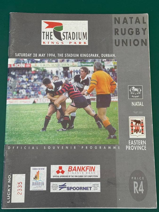 Rugby Programme - Natal vs Eastern-Province 28/05/1994