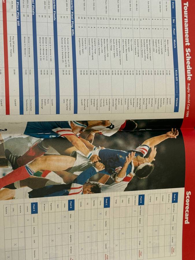 Rugby Itinerary - Rugby World Cup 1999 issued by Lucent Technologies