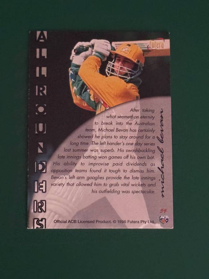 Cricket Card - *SIGNED* Michael Bevan 1996 Futera Cricket Card