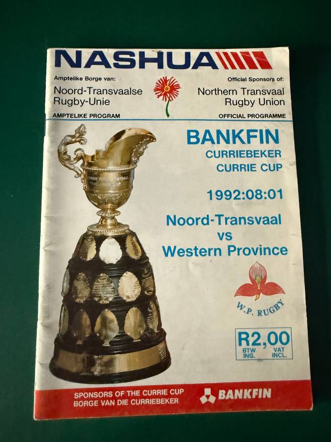 Rugby Programme - Northern-Transvaal vs Western-Province 01/08/1992