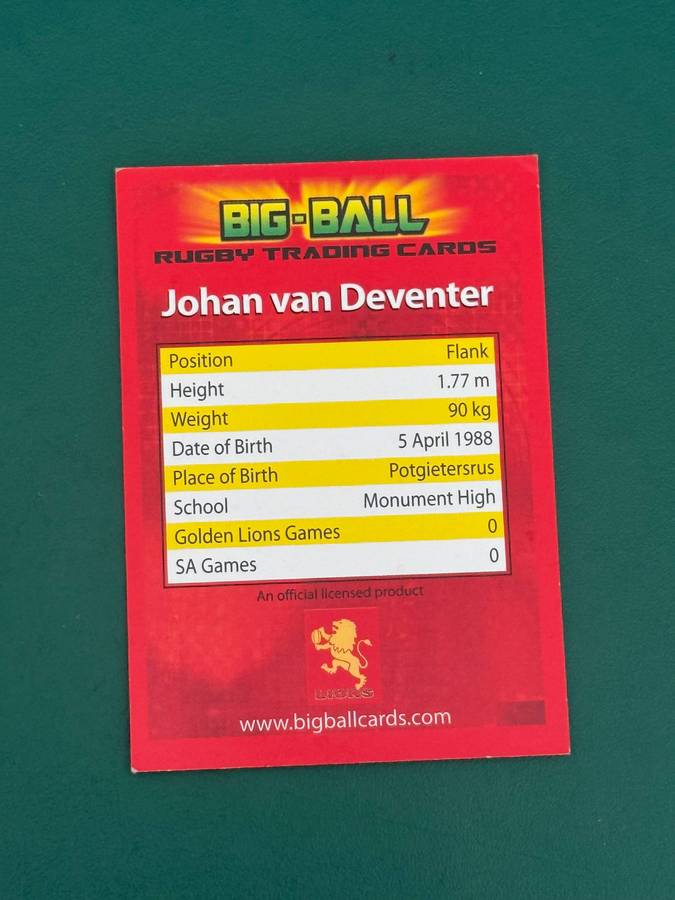 Rugby Card - *SIGNED* Johan van Rensburg 2009 Big Ball Rugby Card