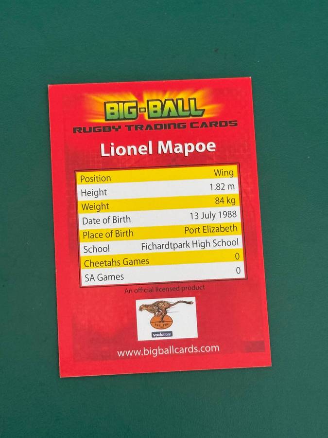 Rugby Card - *SIGNED* Lionel Mapoe 2009 Big Ball Rugby Card